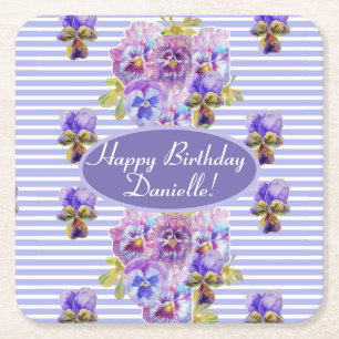 Shabby Pink Rose Floral Tea Party Square Paper Coaster