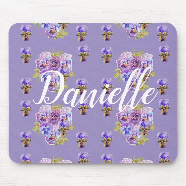 Shabby Purple Pansy floral Computer Mouse Mat Pad (Front)