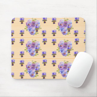 Shabby Purple Pansy floral Yellow Mouse Mat Pad