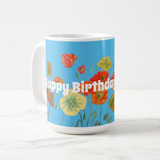 Shabby Red Orange Blue Poppy Poppies floral Mug (Devant gauche)