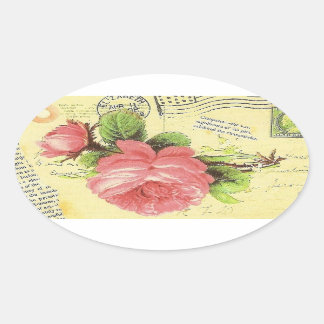 Shabby Red Rose Oval Sticker