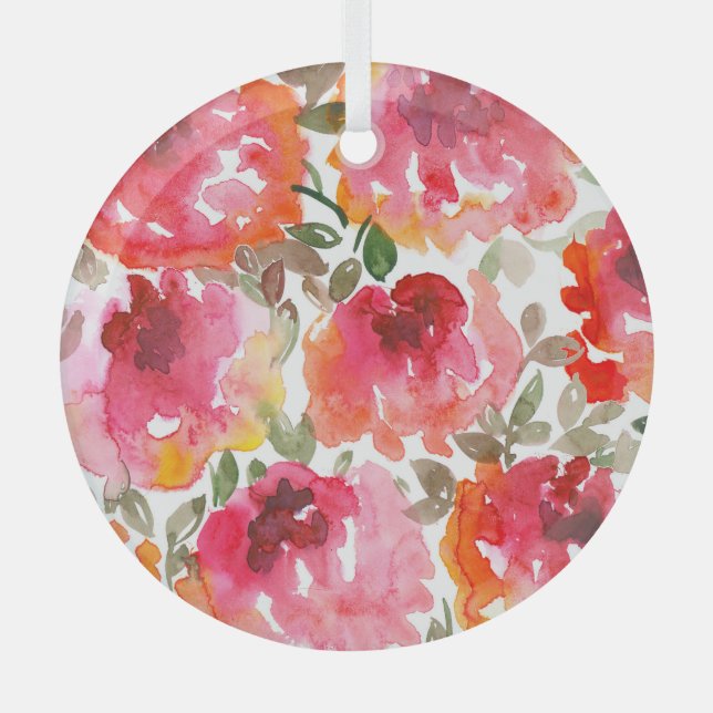 Shabby red roses, seamless pattern. glass ornament (Front)