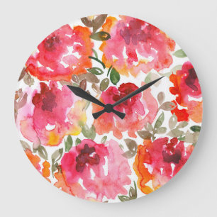 Shabby red roses, seamless pattern. large clock