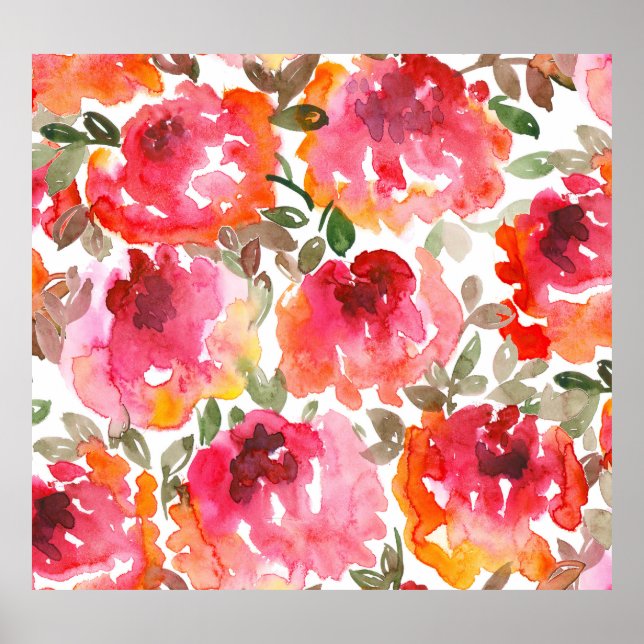 Shabby red roses, seamless pattern. poster (Front)