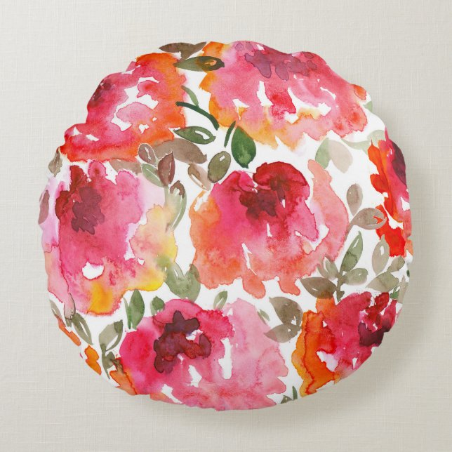 Shabby red roses, seamless pattern. round pillow (Front)