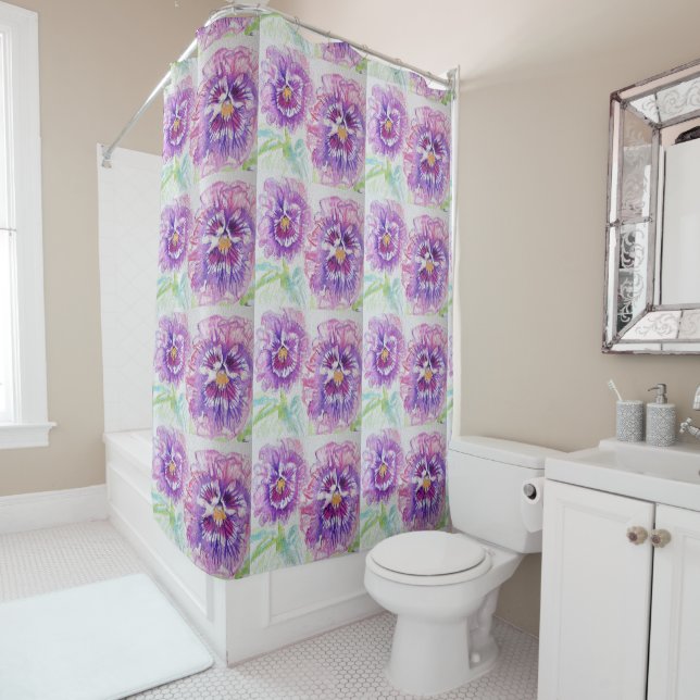 Shabby rose Pansy fleurs floral Douche rideau (En situation)