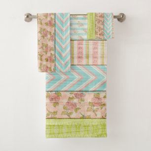 Shabby Rose Pastel Pattern on Rustic Wood Cottage