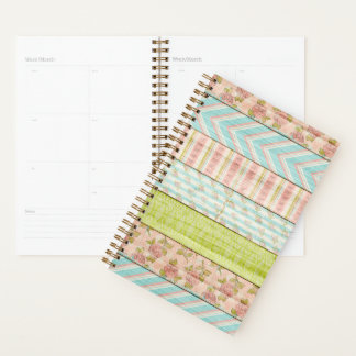 Shabby Rose Pastel Pattern on Rustic Wood Cottage Planner