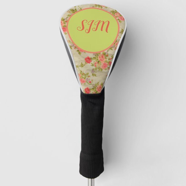 Shabby Roses Monogram Golf Head Cover (Front)