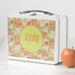 Shabby Roses Monogram Metal Lunch Box