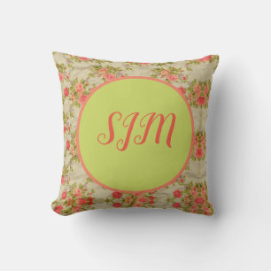 Shabby Roses Monogram Throw Pillow