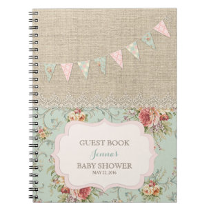 Shabby Rustic Country Chic Floral Lace Burlap Notebook