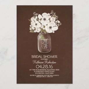 shabby rustic floral mason jar bridal shower invitation