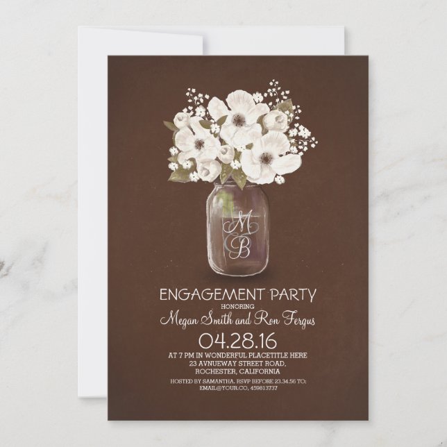 shabby rustic mason jar engagement party invitation (Front)