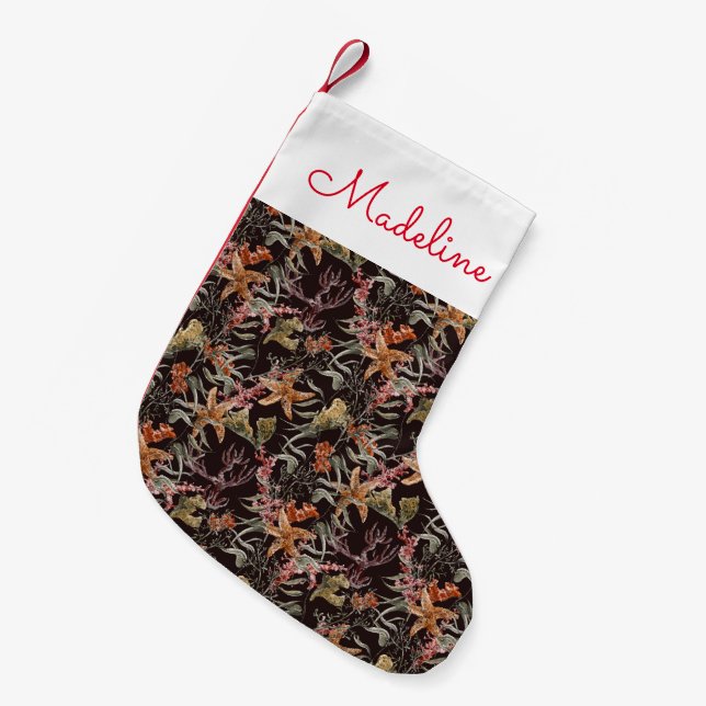 Shabby Sea Life Pattern | Add Your Name Small Christmas Stocking (Front (Hanging))