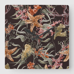 Shabby Sea Life Pattern Square Wall Clock