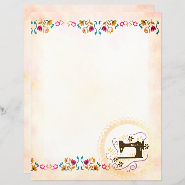 Shabby Sewing Machine Floral Stationery Paper (Front/Back)