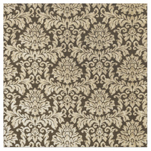 Shabby vintage black faux gold floral damask fabric