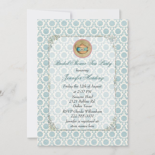 Shabby Vintage Bridal Shower Tea Party Invitation (Front)