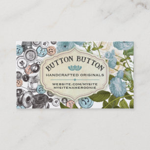 Shabby vintage buttons bobbins sewing notions business card