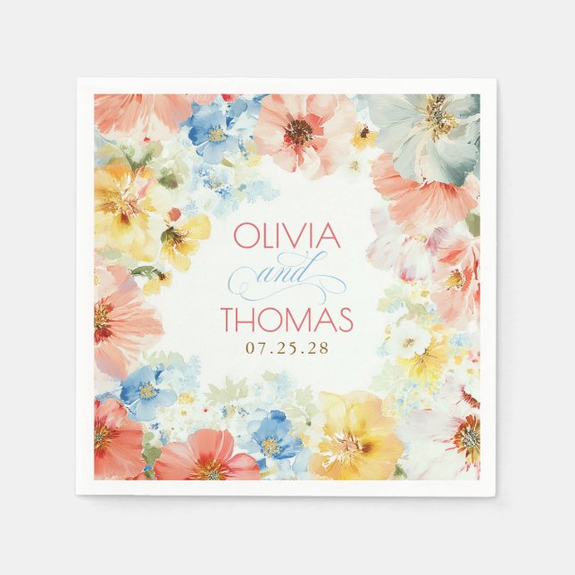 Shabby Vintage Floral Boho Elegant Wedding Napkin (Front)