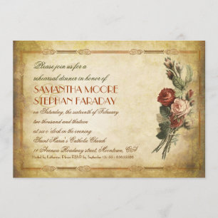 shabby vintage old paper rehearsal dinner invites