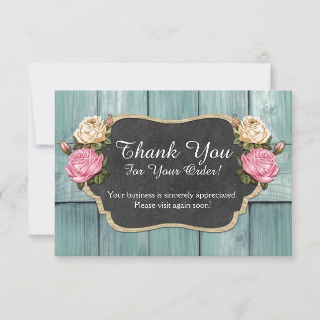 Shabby Vintage Roses Rustic Chalkboard Thank You (Front)