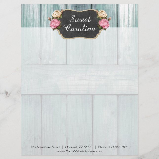 Shabby Vintage Roses Rustic Country Chalkboard Letterhead (Front)