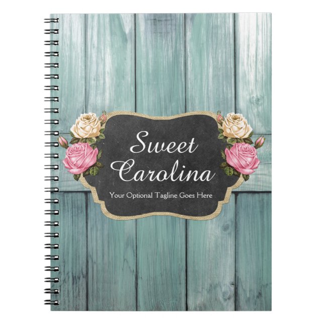 Shabby Vintage Roses Rustic Country Chalkboard Notebook (Front)
