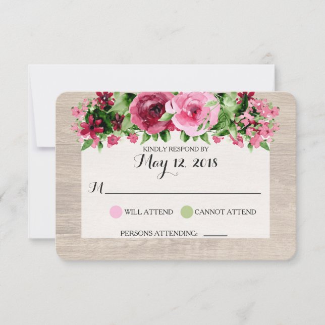 Shabby Vintage Roses Rustic Wedding RSVP (Front)