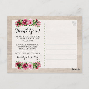 Shabby Vintage Roses Rustic Wedding Thank You Postcard