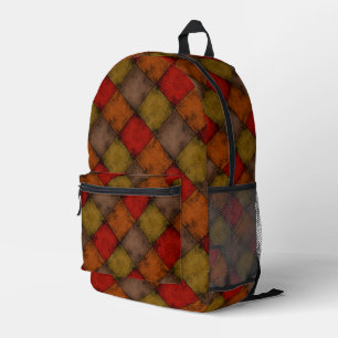 Shabby vintage suede texture multicolored patchwor printed backpack