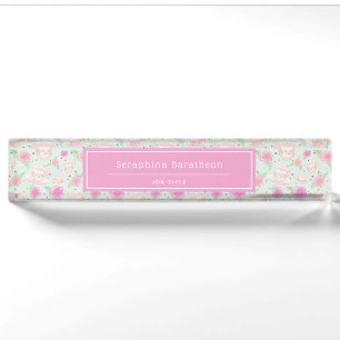 Shabby Vintage Tea Cups Pattern Personalized Nameplate