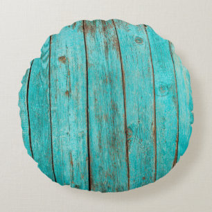 Shabby Wood Backgroundwood, beach, background, blu Round Pillow