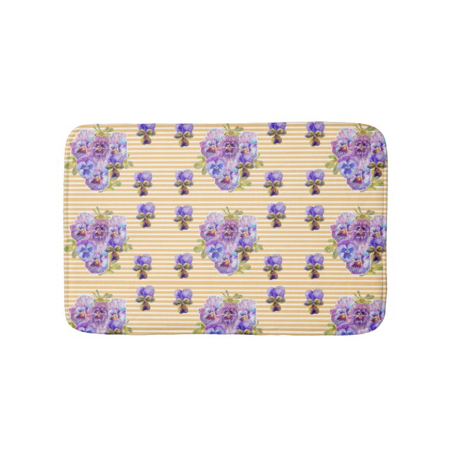 Shabby Yellow Pansy viola floral flowers Bath Mat (Front)