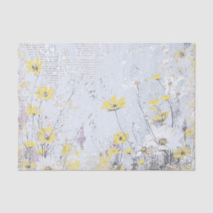 Shabby Yellow Wildflower Daisy Blue Text Collage  Tissue Paper