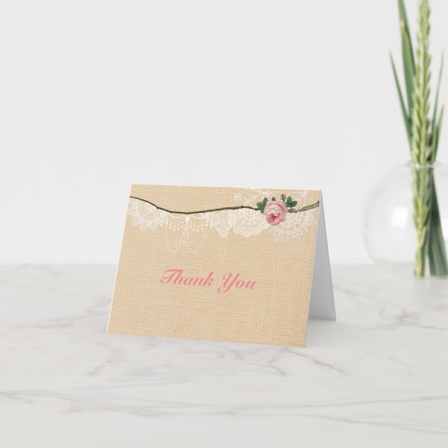 Shabbychic Burlap rose Merci de dentelle florale (Devant)