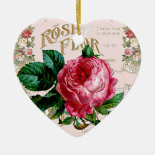 SHABBYCHIC English Rose vintage pink Ceramic Ornament