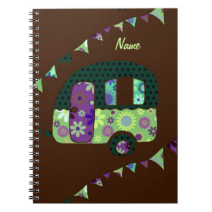 Shabbychic retro trailer, camper, caravan bunting notebook