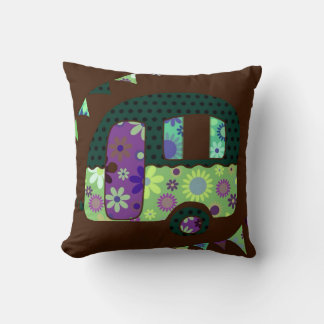Shabbychic retro trailer, camper, caravan bunting throw pillow