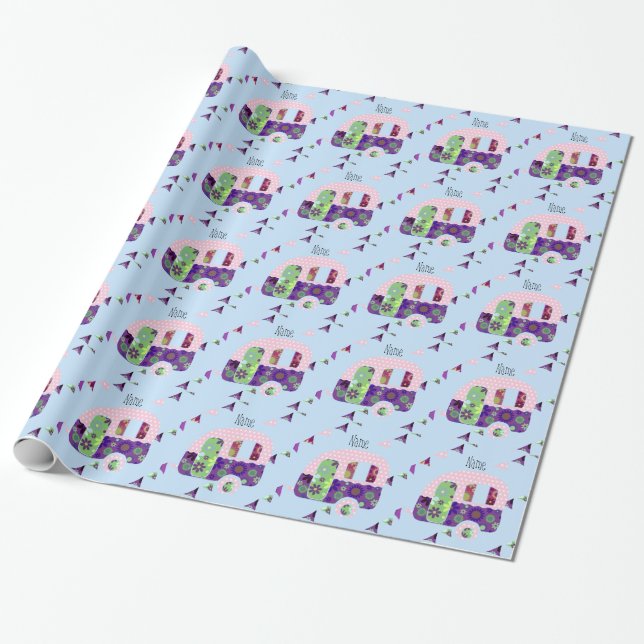 Shabbychic retro trailer, camper, caravan bunting wrapping paper (Unrolled)