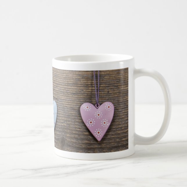 SHABBYCHIC tin hearts wood design Coffee Mug (Right)