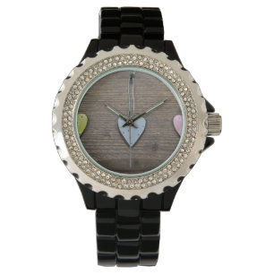SHABBYCHIC tin hearts wood design Watch