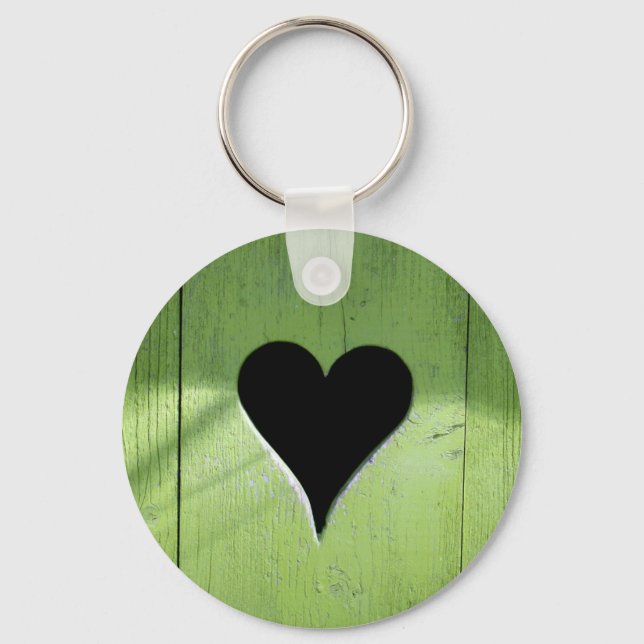 SHABBYCHIC wooden heart green black Keychain (Front)