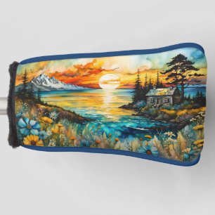 Shack On the Water-Sunset Wildflowers Landscape Golf Head Cover