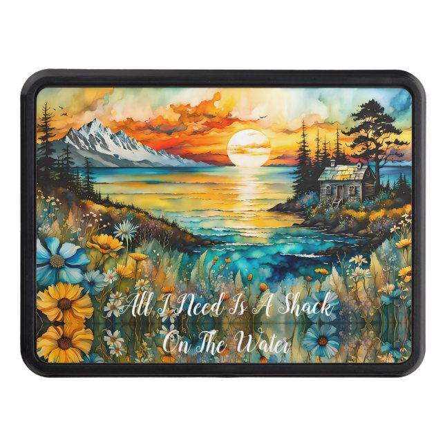 Shack On the Water-Sunset Wildflowers Landscape Trailer Hitch Cover (Front)