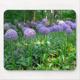 SHADE GARDEN WITH MASS OF PURPLE ALLIUM MOUSE PAD