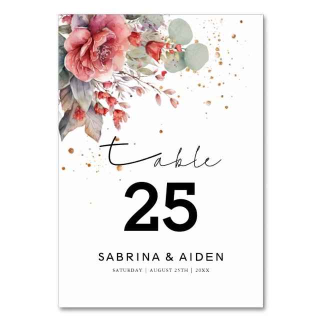 Shade Of Blush Pink Peach Dusty Blue Burgundy  Table Number (Front)