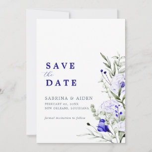 Shade Of Royal Blue Ivory Floral Photo Wedding Save The Date