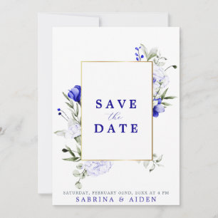 Shade Of Royal Blue Ivory Floral Photo Wedding Save The Date